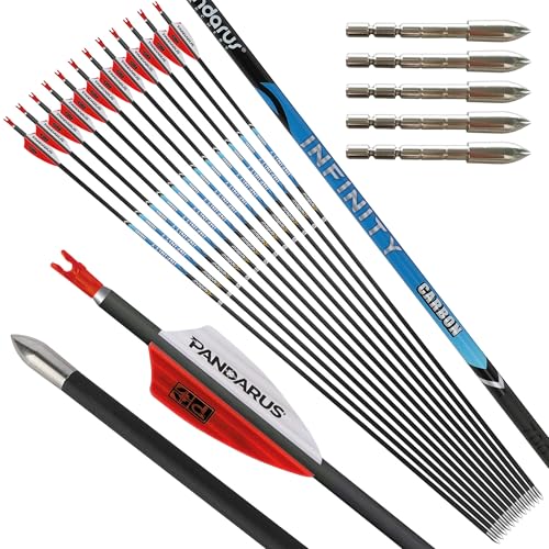 SHARROW アーチェリー競技用ピュアカーボンアロー スパイン200-1500の純粋な炭素矢 ID4.2mm競技用カーボン矢 練習矢 リカーブボウ&コンパウンドボウに適用 12pcs (赤白, スパイン1200)