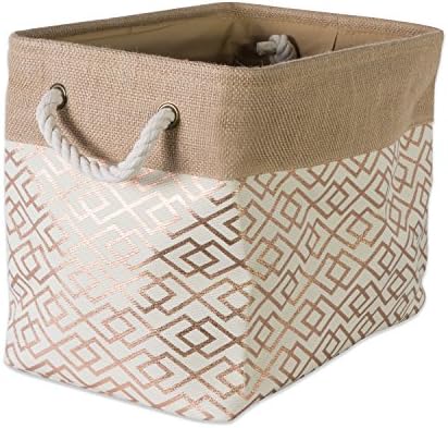 DII Jute Storage Collection Collapsible Burlap Diamond Storage Bin, Large Rectangle, 17.5x12x15", Bronze