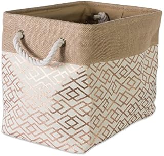 DII Jute Storage Collection Collapsible Burlap Diamond Storage Bin, Large Rectangle, 17.5x12x15", Bronze