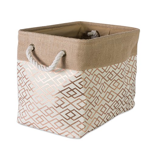 Dii Jute Storage Collection Collapsible Burlap Diamond Storage Bin, Large Rectangle, 17.5X12X15", Bronze #TOP24