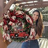 Christmas Wreaths for Front Door Buffalo Plaid Xmas Decorations Welcome Sign for Holiday Rustic Farmhouse Front Door Porch Wall Window Outside Decorations Home décor 17.7 Inch/15.75 Inch/11.8 Inch