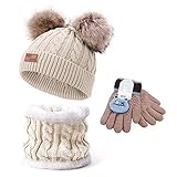 ☞【sichere und hochwertige Materialien】: Baby-Wintermützen und Schal-Sets sind aus Wolle und Plüsch gewebt, umweltfreundlich, langlebig, dick und flexibel, süß und modisch, für Jungen und Mädchen geeignet und für Kinder im Schnee oder Schnee geeignet das Wesentliche. Im Freien spielen.