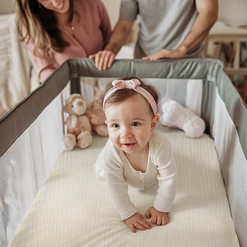 Image of lulumoon Pack and Play Sheets Muslin: Cotton Fitted Sheets for Pack N Play - Soft Playard Sheets for Boys and Girls 2Pack