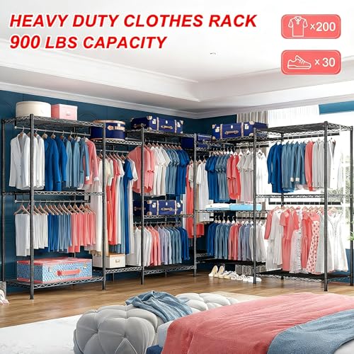 Raybee Clothes Rack Heavy Duty Clothing Racks for Hanging Clothes 830 LBS Capacity Metal Clothing Rack Heavy Duty Freestanding Closet Racks for Hanging Clothes 74.8”Wx17.7”Dx76.8”H Black