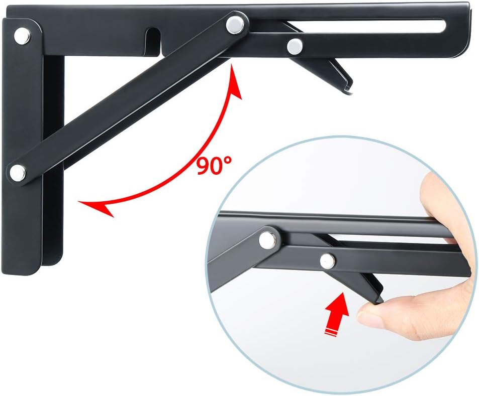 Alise 8-Inch Stainless Steel Folding Shelf Brackets Heavy Duty Stainless Steel Brackets for Table Work Bench Floating Shelves Board,Matte Black(Pack of 2)