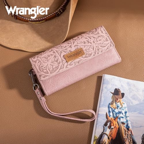 Image of Montana West X Wrangler Western Wallets for Women Trifold Wristlet Wallets Large Capacity Women Clutch Wallet with Coin Purse