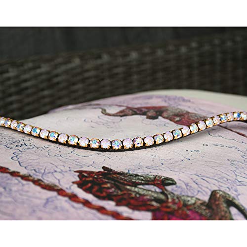 GlücksHucke Stirnriemen Pferd 'Lavender' mit Glitzer-Steinen in Rosa & Crystal AB, geschwungen (WB XL, Lederfarbe Dunkelbraun) Cover