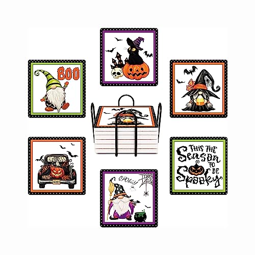 HUXJOKO-Coasters-for-Drinks-Set-of-6Funny-Halloween-Pumpkin-Cat-Absorbent-Ceramic-CoasterRound-Stone-Matwith-Cork-Base-and-Metal-Holder-for-Coffee-Table-Room-Bar-Home-Decor-Housewarming-Gifts HUXJOKO Coasters for Drinks Set of 6Funny Halloween Pumpkin Cat Absorbent Ceramic CoasterRound Stone Matwith Cork Base and Metal Holder for Coffee Table Room Bar Home Decor Housewarming Gifts