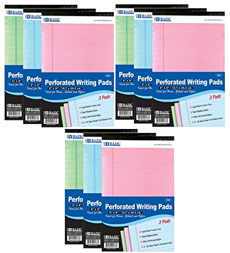 3 Pk, BAZIC Jr. Legal Pad, 5 x 8 Inch, 50 Count (3 Per Pack) colors may vary(9 Pads in Total)