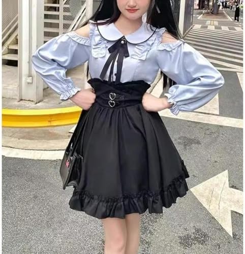 Lolita Fashion Jirai Kei Fashion Y2K Sets Cutecore Balletcore Off Shoulder Shirt Women Lace Mesh Sheer Long Sleeve 5