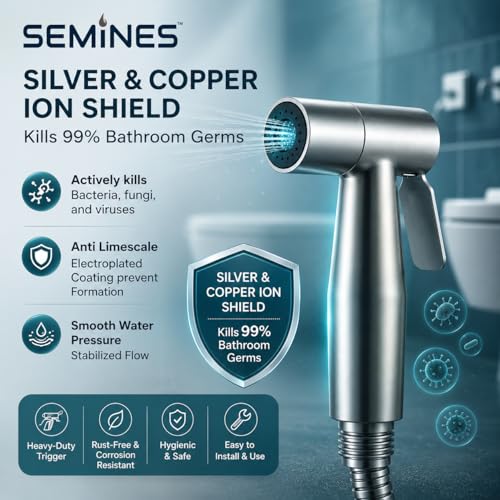 Image of Health Faucet Stainless Steel Jet Spray Gun for Toilet | Silver & Copper Ion Shield Kills 99% Germs | Leak-Proof Bathroom 2 Year Warranty (Jet Spray Gun Only) A1