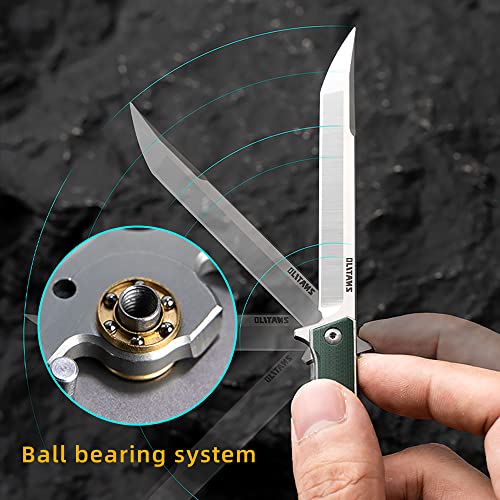 Olitans G022 Folding Pocket Knife, Edc Flipper Knife, 3.5Inche Satin Blade, Ball Bearing, Liner Lock, G10 Handle, Deep Carry Pocket Clip 2.08Oz (Army Green) #TOP2