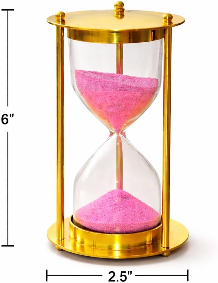 Antique Sand Clock for Home Office Desk Tabletop Collectible Gift Vintage Brass Hourglass Pink Sand Timer 8 Inch Nautical Maritime Decor