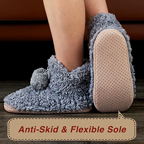 Image of cosyone1997 Cable Knit Slipper Socks for Women Non Slip Soft Sole | Fuzzy sherpa lining, gripper dots, flexible bootie coverage and machine washable care for warm, comfortable indoor wear