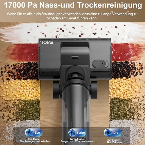 JONR 17000 Pa ED 12 Pro Max Nass Trockensauger (ED 12 Upgrade-Version),LCD-Display,180°-Flachdesign,40 Min Laufzeit,70 °C Selbstreinigung,5 Min FlashDry sowie Reinigung unter tief stehenden Böden (L)