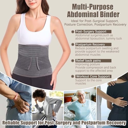 Funcy Postpartum Belly Support Wrap Support Recovery Band, Abdominal Binder Post Surgery for Women and Men, C section Tummy Tuck Herina Recovery Compression Belt (Grey, One Size)3