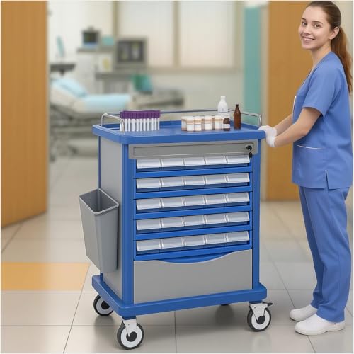 200 Behälter Medikamentenwagen mit Mülleimer und Diagrammständer, mobiler Pillenschrank für Klinik, Pflegezentrum, tägliche Patientenverwaltung, doppelseitiger Zug, 1 Stück (L x B x H) 86,4 x 53,3 x