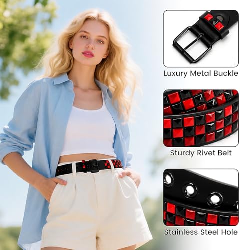 Image of Studded Belt, Metal Punk Rock Rivet Belt with Bright Pyramid Studded for Women Men