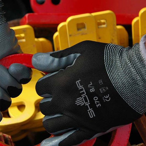 Showa 370 Lot de 10 paires de gants antidérapants avec revêtement nitrile Noir Taille S