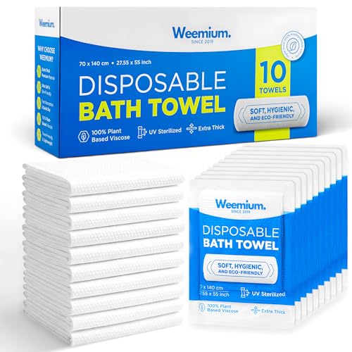 Weemium Disposable Bath Towels for Travel [10-Pack] Thick and Highly Absorbent Disposable Towels for Body 27.55 Inch x 55 Inch Size Biodegradable Towel for Camping Hotel and Portable Use