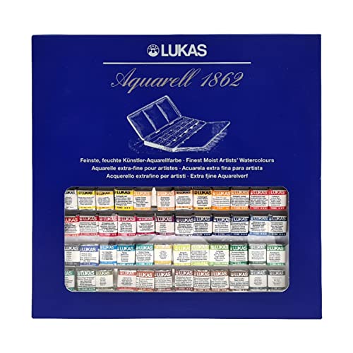 LUKAS 1862 Aquarell Half Pan Metal Box Set, 48 x Half Pan in Assorted Colours, For Professional Watercolour Artists