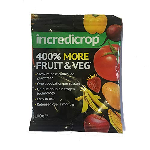 Incredicrop Fertiliser 400% More Fruit and Veg Granules with Balanced Nutrients, 100g Incredicrop Fruit and Veg Fertiliser Packet by Thompson and Morgan