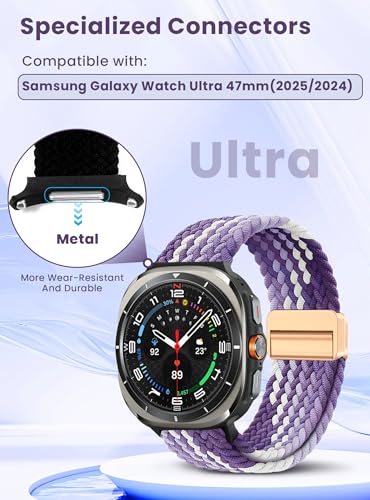 Zeeflufun Braided Elastic Bands for Samsung Galaxy Watch Ultra 47mm(2025/2024) - Magnetic Clasp Nylon Stretchy Band for Galaxy Watch Ultra 47mm Replacement Woven Loop Straps for Men Women No Gap Breathable Durable