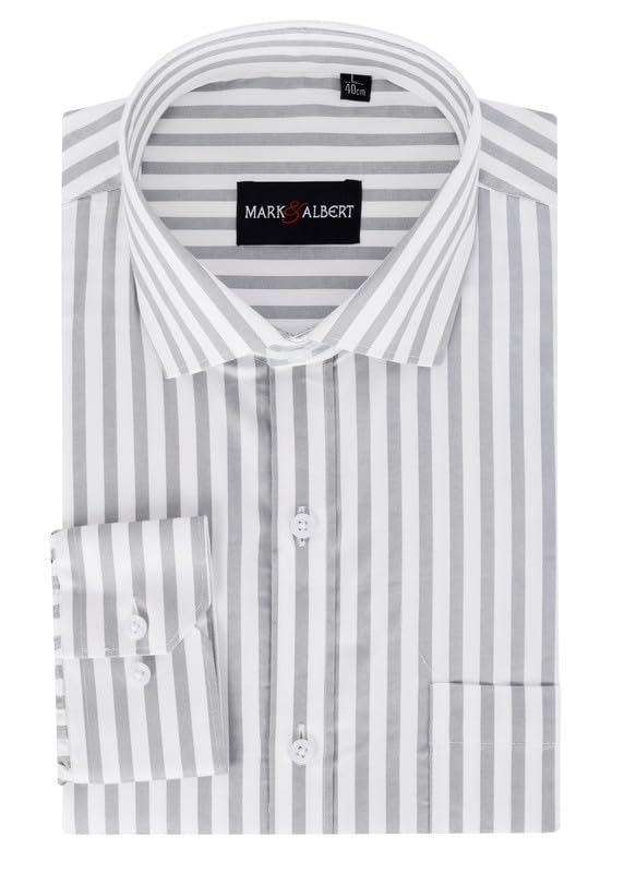 Image of MARK & ALBERT Men's Striped Full Sleeves Cotton Formal Shirt White | Stylish Shirt for Men
