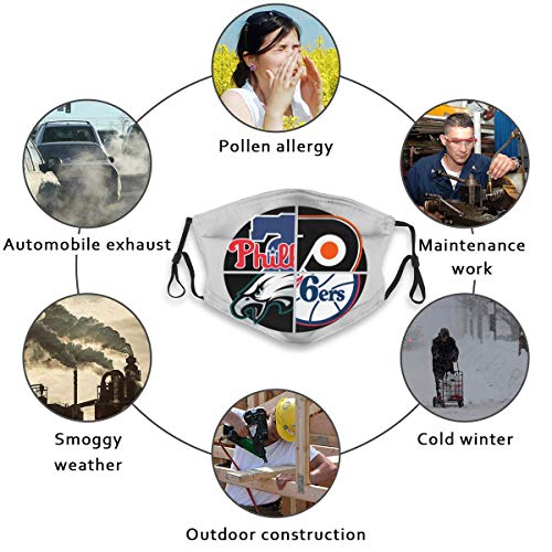 Face Mask Bandana Scarf Philadelphia Sports Teams Reusable with Filters Mouth Scarf Washable Earloop Protection Black