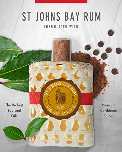St Johns Bay Rum Aftershave and Cologne | Made with Bay Leaves from the Virgin Islands | Best Selling Bay Leaf After Shave Fragrance for Men | (4 oz Splash Bottle )
