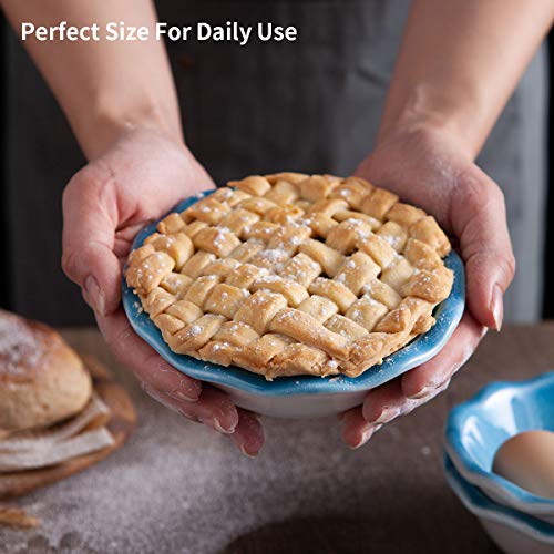 Ceramic Mini Pie Pan Set, Jemirry 5 inch Round Pie Dish Quiche Tart Cake Pan for Baking, Set of 4 -Reactive Glaze Light Blue - Thumbnail 3