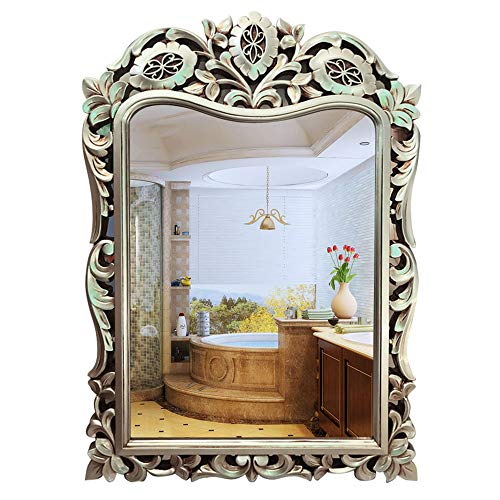 Bathroom mirror JWZQ, Decorative Mirror, Retro Distressed Dressing Dirror, Hollow Retro Shaped Frame, HD Waterproof Silver Mirror (73 50CM)