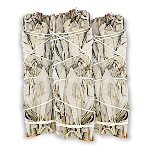 ESPOIR & AMOUR White Sage 4  - 3 Spiritual Sage Sticks for Smudging, Healing and Ritual - Hand-Tied Sage Smudge Sticks to Cleanse Negativity - Sustainably Harvested 4 Inch Californian Sage Bundle