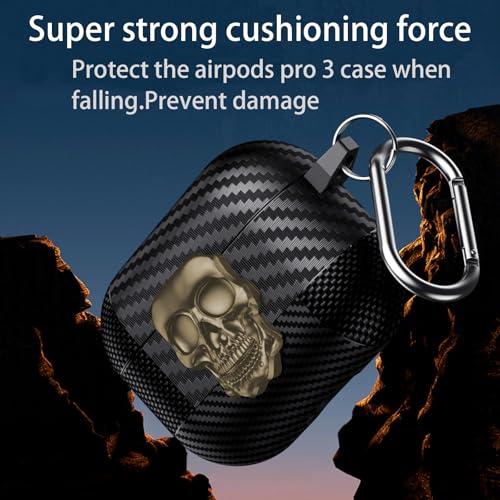Image of for Hard AirPods Pro 3 Case 2025 | Funny 3D Skull Air Pods Pro 3 Case with Lock | with Keychain | Cool Carbon Fiber Airpods 3 Pro Cases for Man Women(Model A2700 /A2931)(Gold)