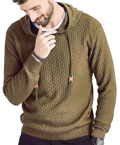 Zaitun Mens Hooded Sweatshirt Long Sleeve Solid Knitted Hoodie Pullover Sweater2