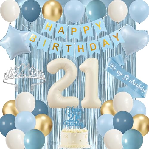 Trgowaul 21st Birthday Decorations for Her, Light Blue Happy 21st