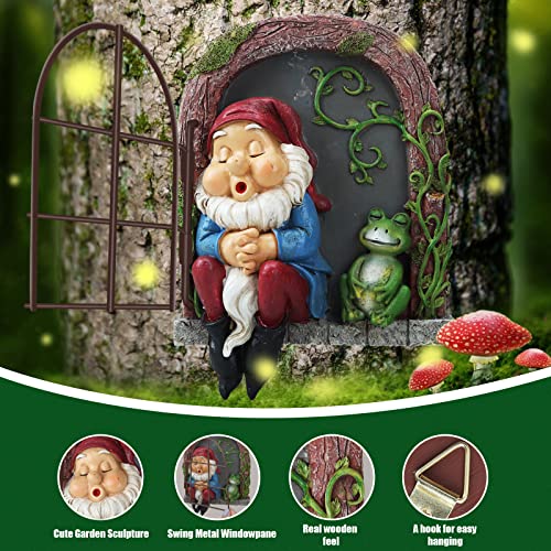Tanbak Elf Out The Door Tree Hugger - Gnomes With Frog Garden Statues And Yard Art Outdoor Decorations, Garden Peeker Yard Art, Fairy Tree Sculpture Garden Ornament #TOP2