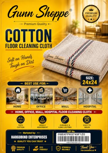Image of 24X24 Inch Large Cotton Floor Cleaning Cloth /Pocha [Set Of 4 Pcs.] Super Absorber Thick Stuf Cotton, Dry & Wet Reusable 400GSM Domestic Size Easy To Use By Hands (24X24 Inch.), Off-White