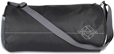 Nivia Basic Polyester Duffle Bag for Men & Women, Side Mesh Pocket, Workout & Training Bag, Suitable for Gym, Fitness, Sports & Travel with Adjustable Shoulder Strap (Black/Grey), Capac