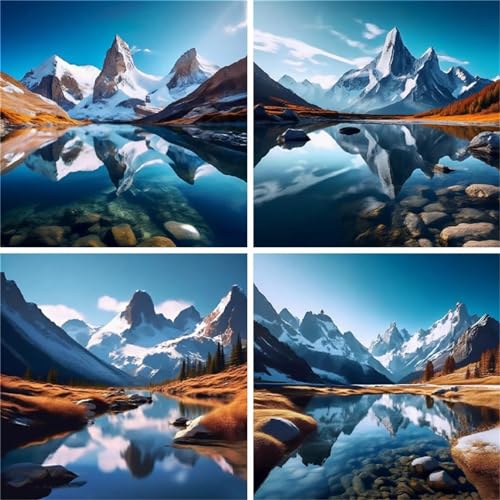 Kit complet diamond painting montagne pack de 4 broderies diamant adultes pour décoration 90x90cm