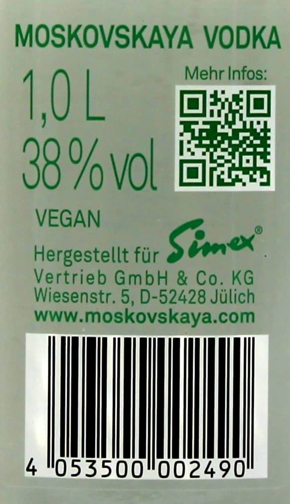 Moskovskaya Vodka 38% vol., 6er Pack (6 x 1 l)