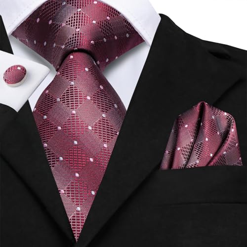 Image of Dubulle Silk Ties Set for Men Formal Paisley Striped Necktie Pocket Square Cufflinks 3PCS Sets Wedding Business Party