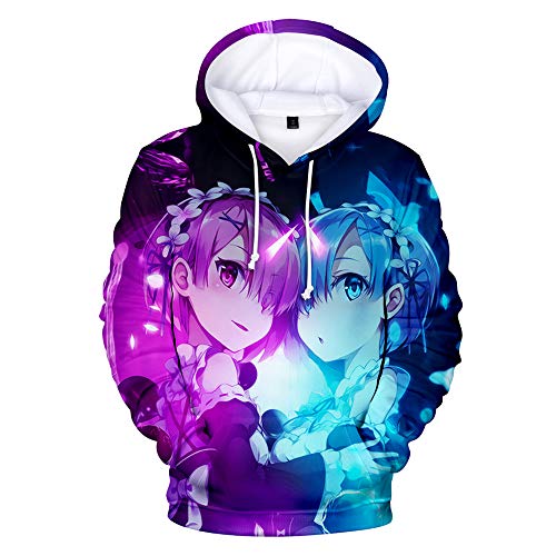 Unisex Anime Re:Life in a Different World from Zero Camiseta Casual Sudadera con Capucha de Manga Larga Rem Ram Sudaderas