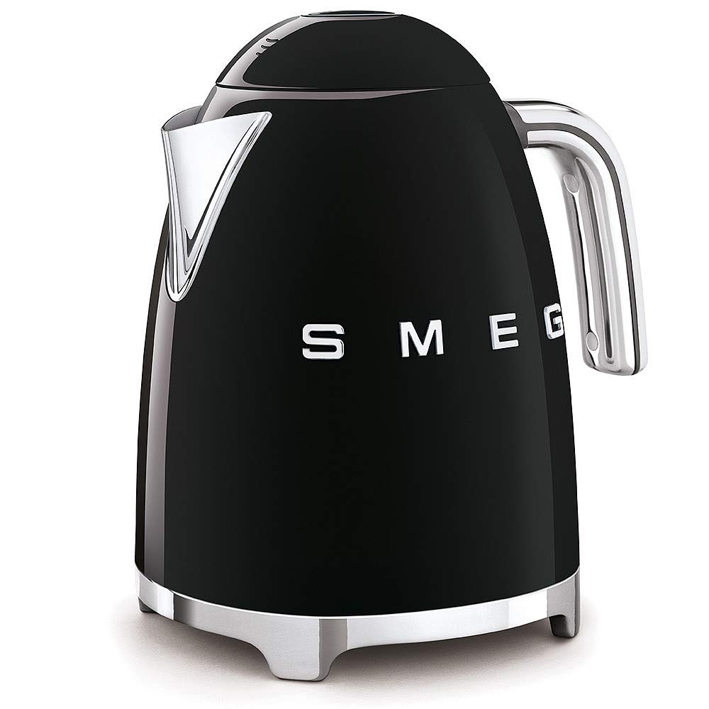 SMEG 50's Retro Style Electric Water Kettle with Automatic Shutoff, Removable Base, and Water Indicator, KLF03BLUS, Black