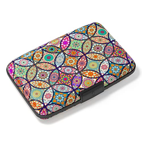 Image of Credit Card Holder, Mini Aluminum Card Wallet RFID Blocking Slim Metal Hard Card Case for Women Men, Pretty Mandala