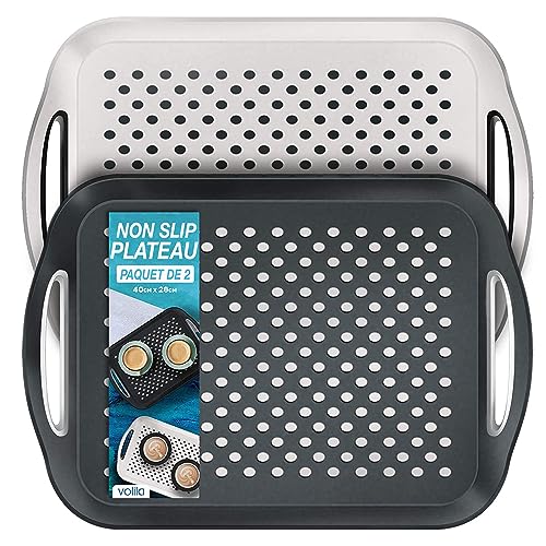 volila Plateau de Service - Plateau Antidérapant Pack x 2 (41 x 29 x 4,5 cm) - Grand Plateau de Service Rectangulaire pour Thé, Repas TV, Plateau Cuisine...