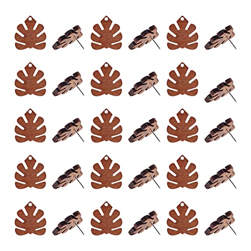 Pandahall 20 Pairs Walnut Wood Monstera Leaf Shape Earring Findings 20x18mm Coconut Brown Dangle Stud Pendants with 304 Stainless Steel Pin for DIY Wooden Earrings Making