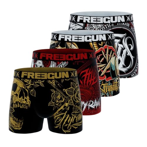 FREEGUN Boxer Homme Hyraw, Caleçon Homme Original et Ultra-Doux (Lot de 4), Noir Taille L