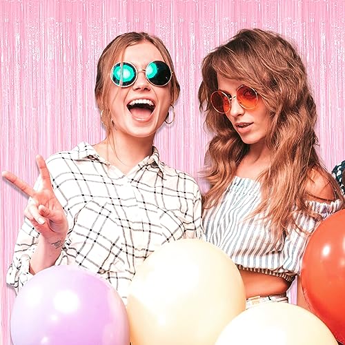 Image of 6 Pack Macaron Pink Foil Fringe Curtain Backdrop, 3.28Ft x 8.2Ft Metallic Tinsel Foil Fringe Streamer Curtains for Photo Booth, Christmas Day, Thanksgiving, Wedding, New Year Party Decorations