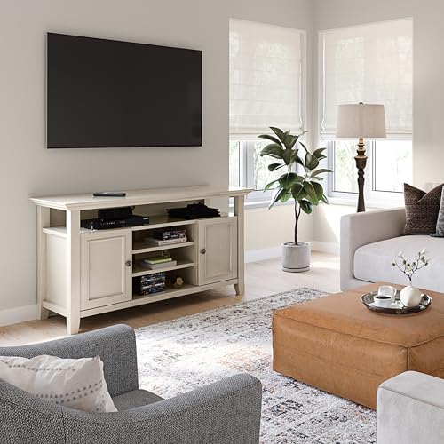 Image of SIMPLIHOME Amherst 54 inch Wide Solid Wood TV Stand in Antique White